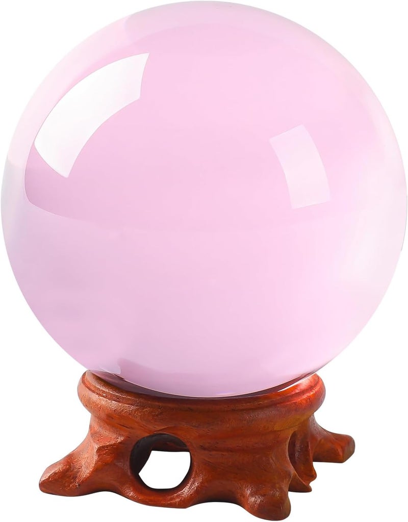 Modaier Pink Crystal Ball 100mm/3.9 inch with Rose Wooden Stand and Gift Box for lensball Photography,Fortune Teller,Feng Shui, Witchcraft Decor,Scrying,Magic,Large Quartz Crystal Orb Prop Glass Sphere - Image 1
